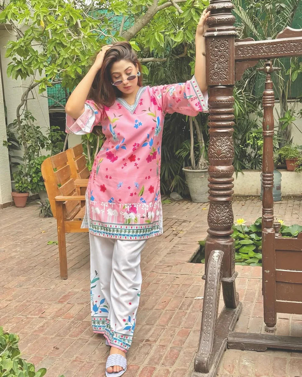 Pink Floral Silk 2 PC